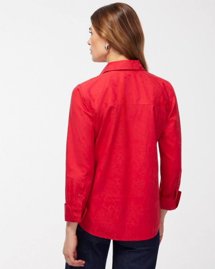 Chicos No Iron Stretch Jacquard Print Shirt - Wild Poppy