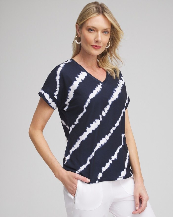 Chicos Zenergy V-neck Tie Dye Tee - Classic Navy