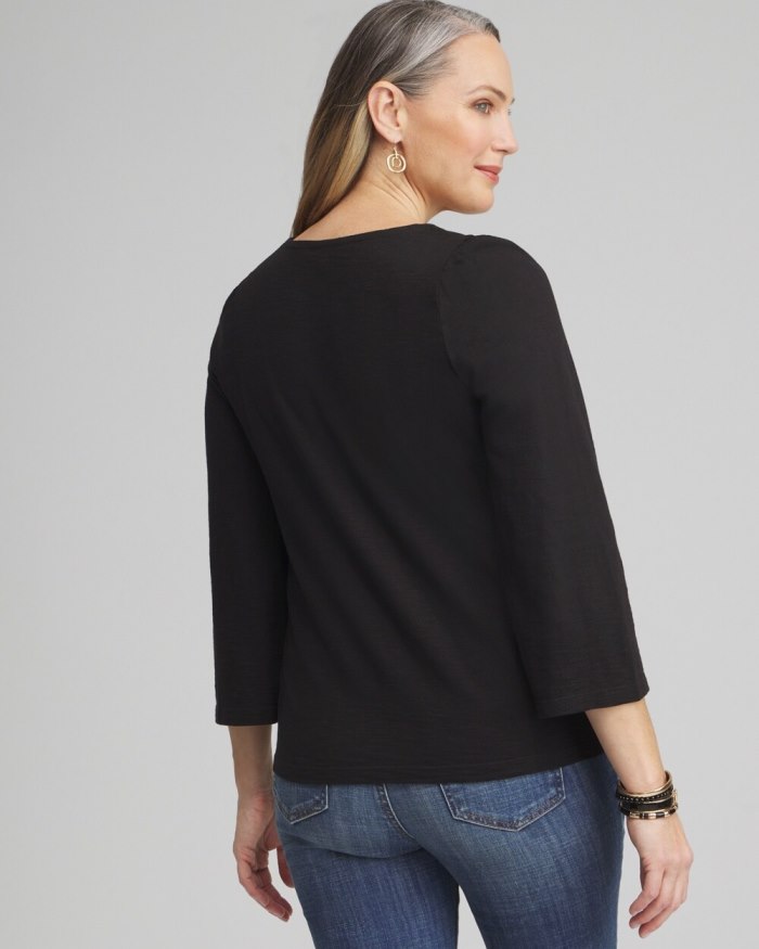 Chicos Square Neck Bell Sleeve Top - Black