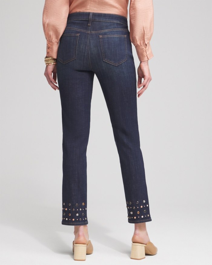 Chicos Girlfriend Rivet Detail Ankle Jeans - La Rambla Indigo