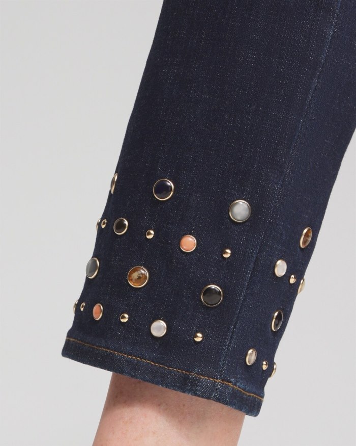 Chicos Girlfriend Rivet Detail Ankle Jeans - La Rambla Indigo