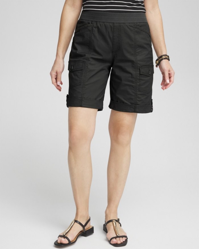 Chicos Poplin Roll Tab Shorts - Ebony Black