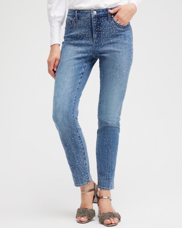 Chicos Girlfriend Scattered Stone Ankle Jeans - Cambridge Indigo