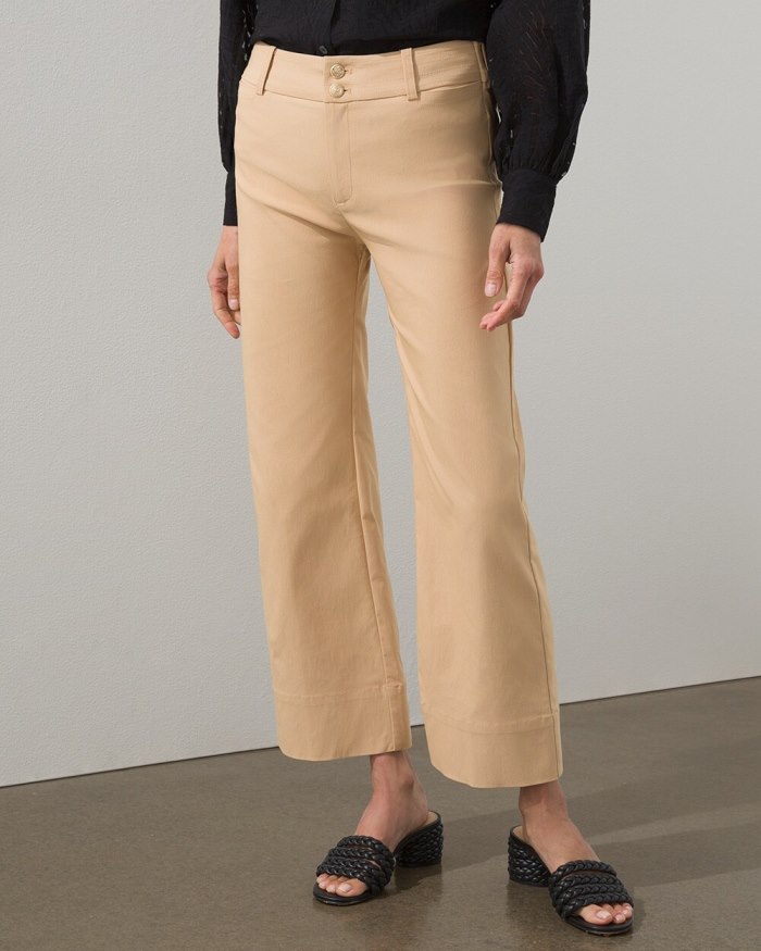 Chicos Trapunto Wide Leg Cropped Pants - Coriander