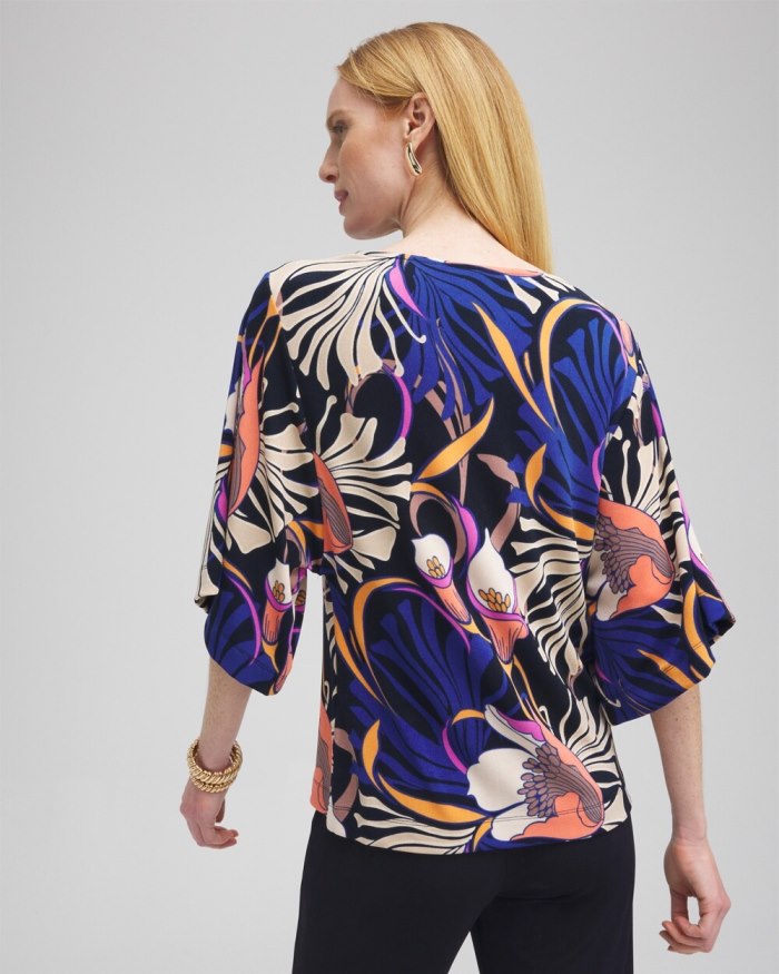 Chicos Travelers Floral Kimono Sleeve Top - Travelers India Ink