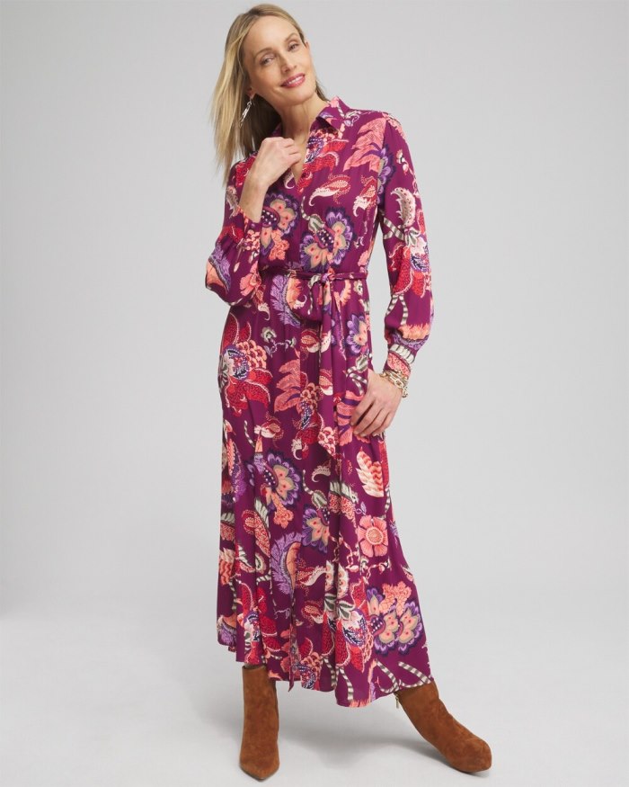 Chicos Floral Shirt Dress - Fresh Plum