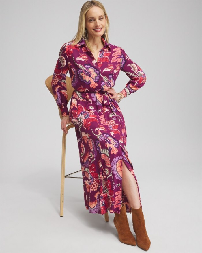 Chicos Floral Shirt Dress - Fresh Plum