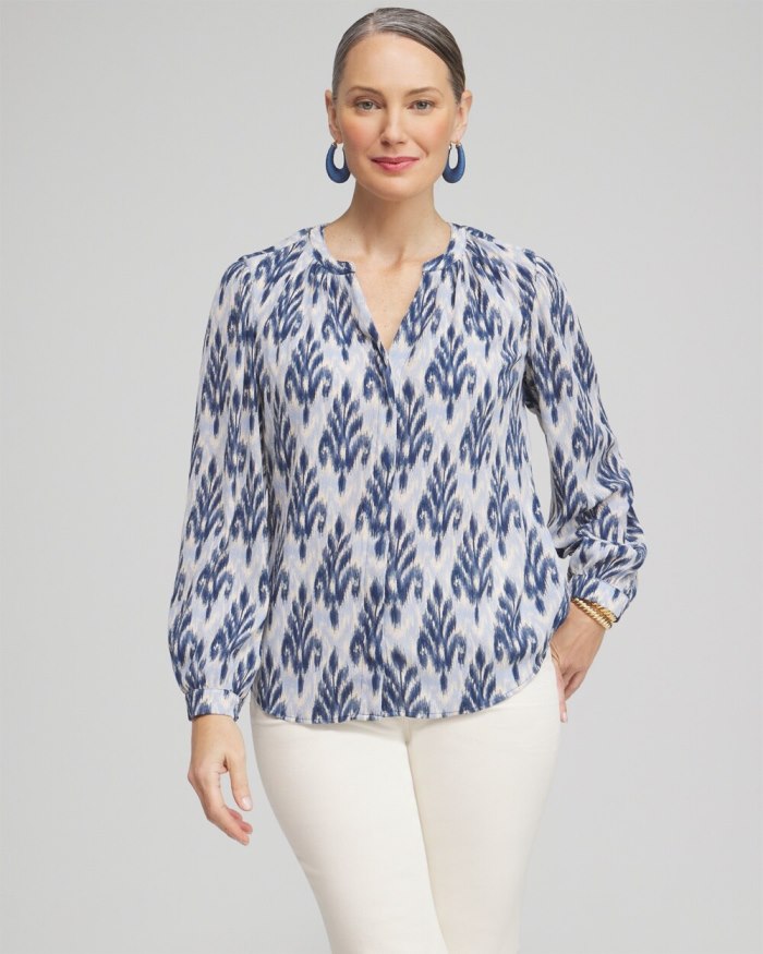 Chicos Chiffon Ikat Print Blouse - French Blue