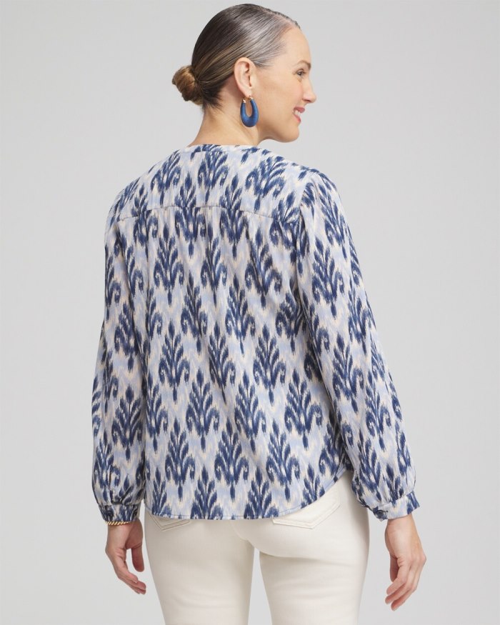 Chicos Chiffon Ikat Print Blouse - French Blue