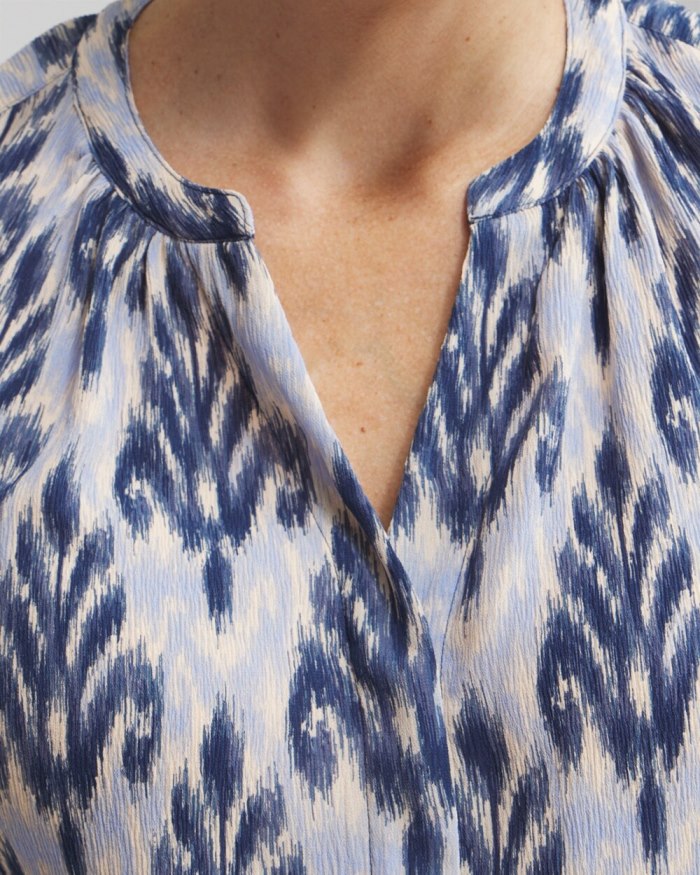 Chicos Chiffon Ikat Print Blouse - French Blue