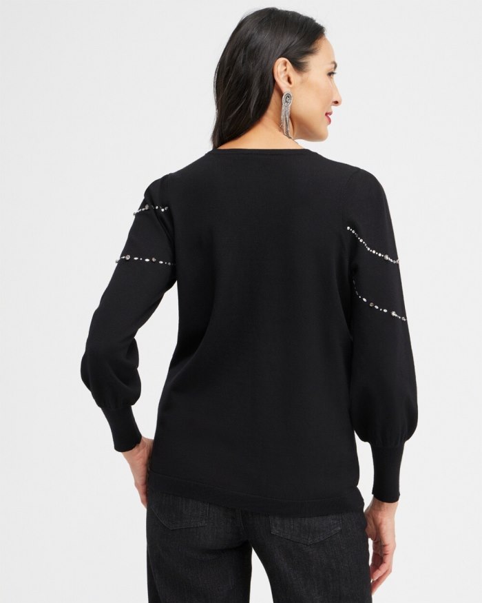 Chicos Crystal Chandelier Pullover Sweater - Black