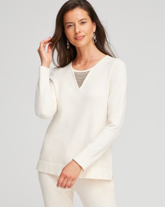 Chicos Zenergy Luxe Cashmere Blend Ball Chain Sweater - English Cream