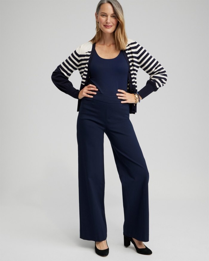 Chicos Mixed Stripe Cardigan - Classic Navy