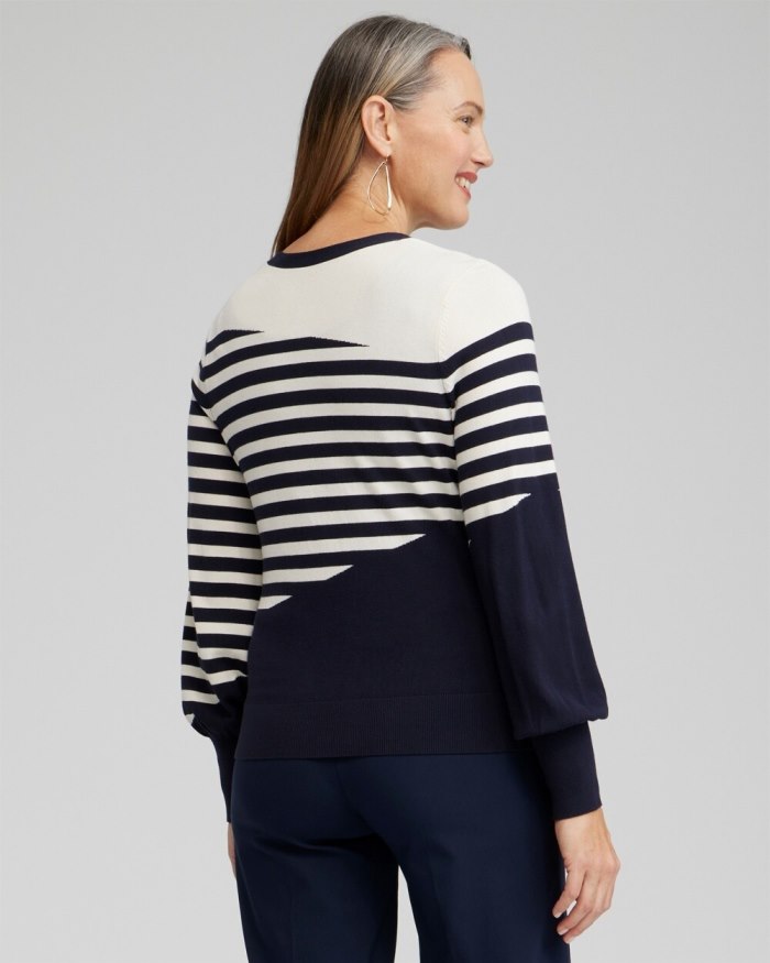 Chicos Mixed Stripe Cardigan - Classic Navy