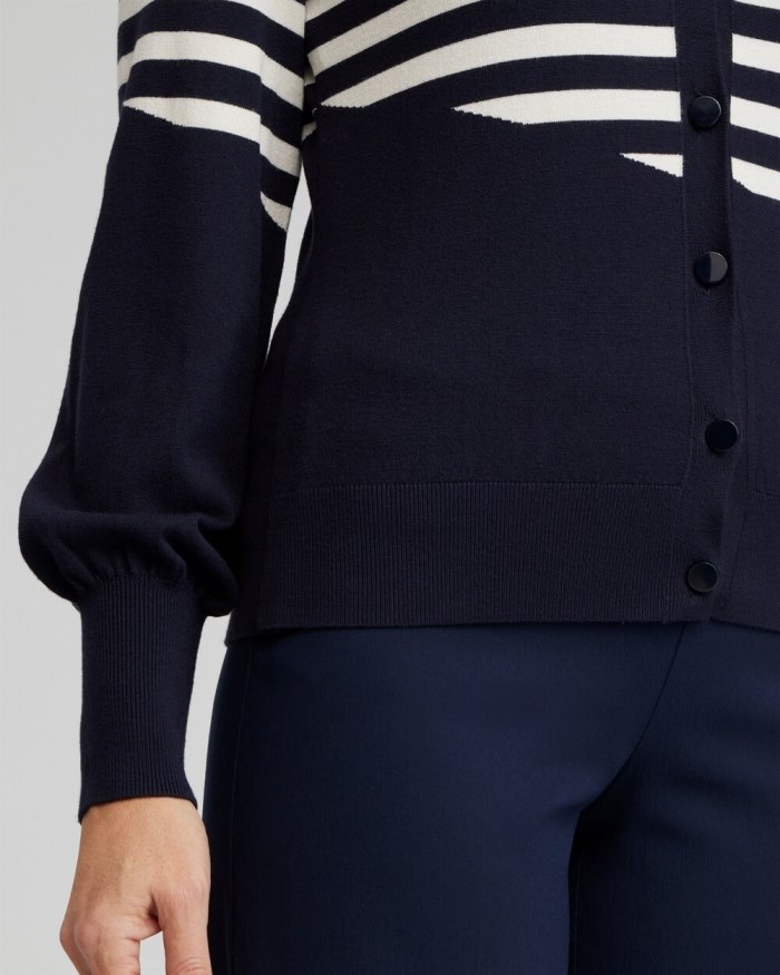 Chicos Mixed Stripe Cardigan - Classic Navy