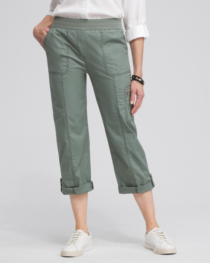 Chicos Poplin Cropped Pants - Mulled Basil