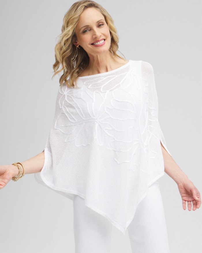 Chicos Embroidered Knit Triangle Poncho - Alabaster