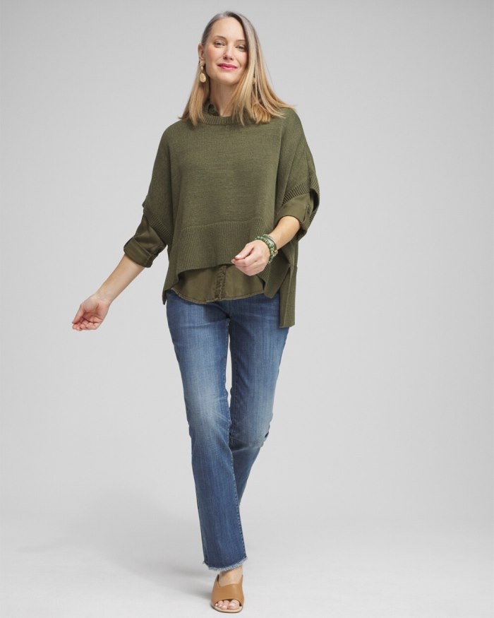 Chicos Short Sleeve Knit Poncho - Olive