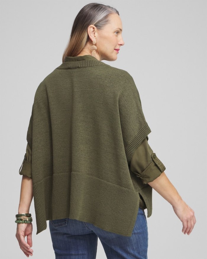 Chicos Short Sleeve Knit Poncho - Olive