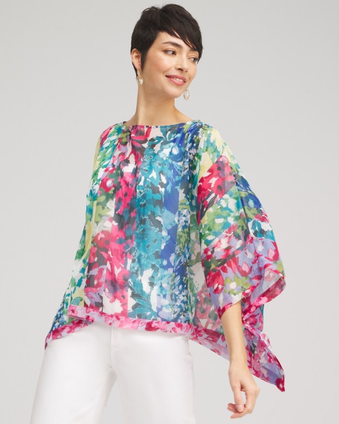Chicos Mixed Floral Poncho - Classic Navy
