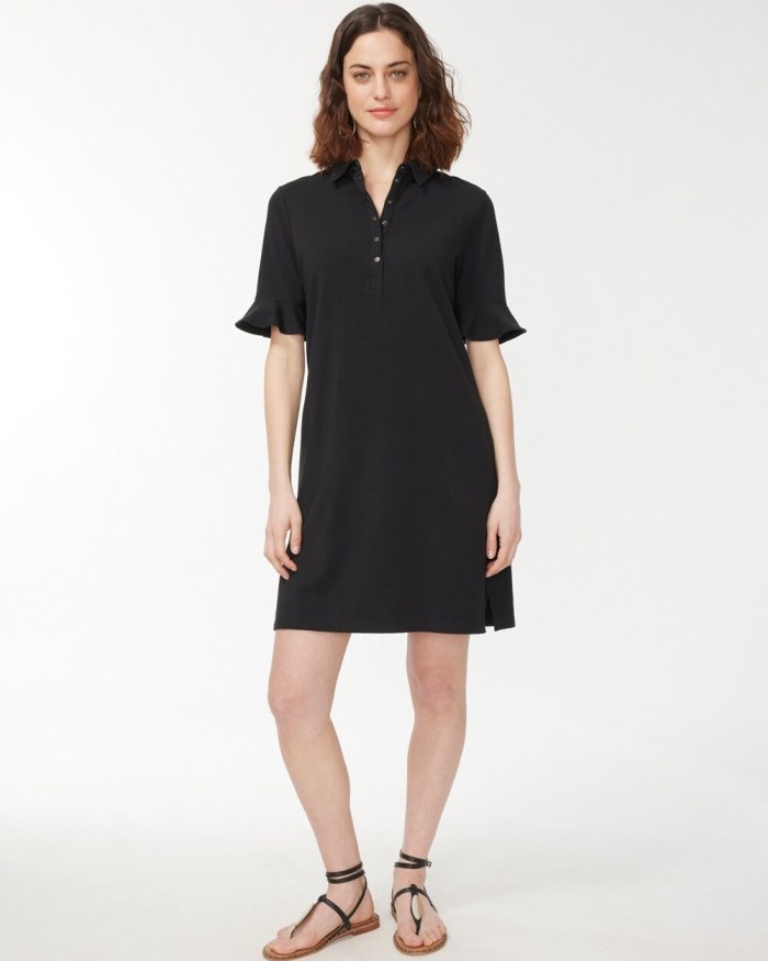 Chicos Zenergy UPF Ruffle Sleeve Polo Dress - Black