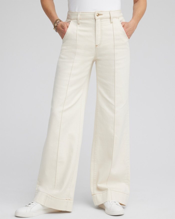 Chicos Pintuck High Rise Wide Leg Jeans - Natural Seeded