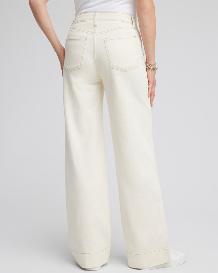 Chicos Pintuck High Rise Wide Leg Jeans - Natural Seeded