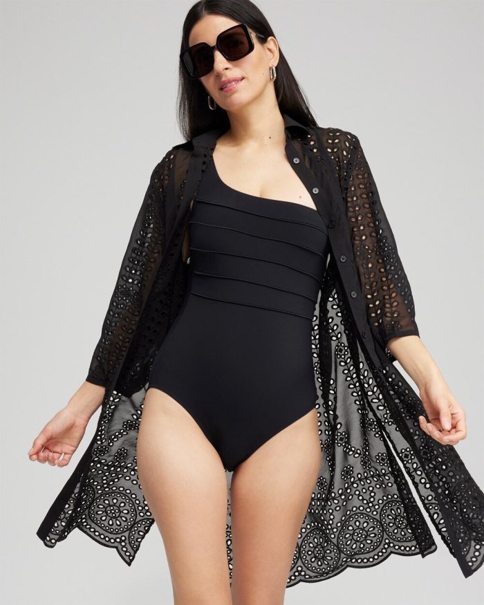 Chicos Shirt Dress Swim Coverup - Black