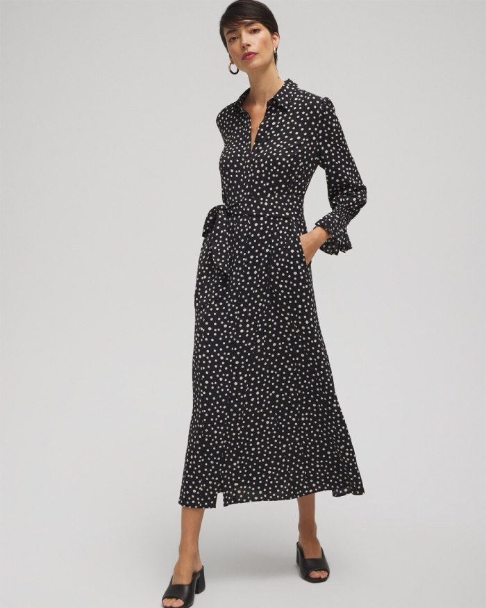 Chicos Twill Polka Dot Shirt Dress - Black