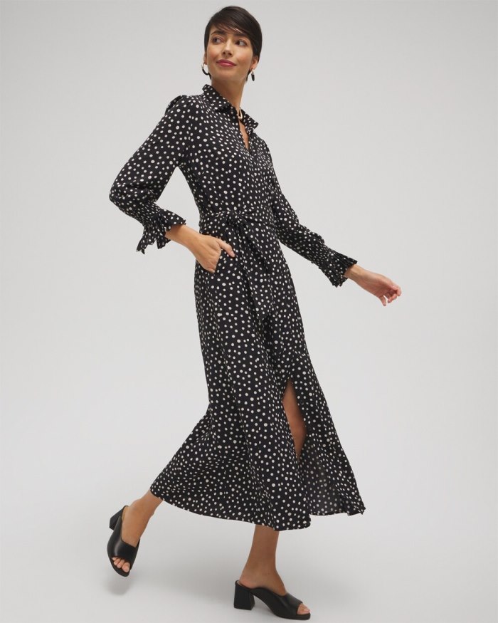 Chicos Twill Polka Dot Shirt Dress - Black