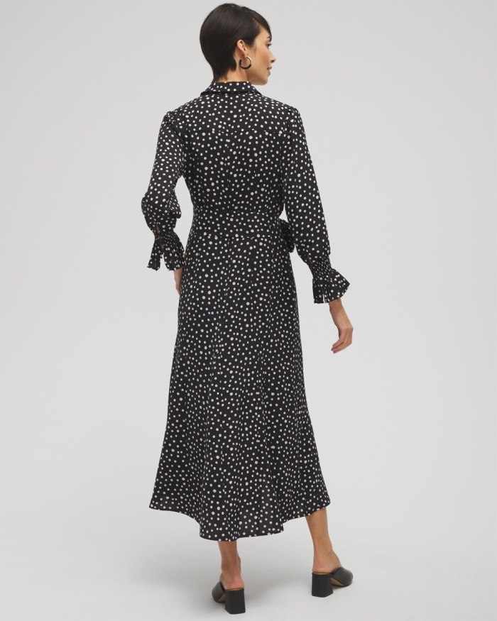 Chicos Twill Polka Dot Shirt Dress - Black