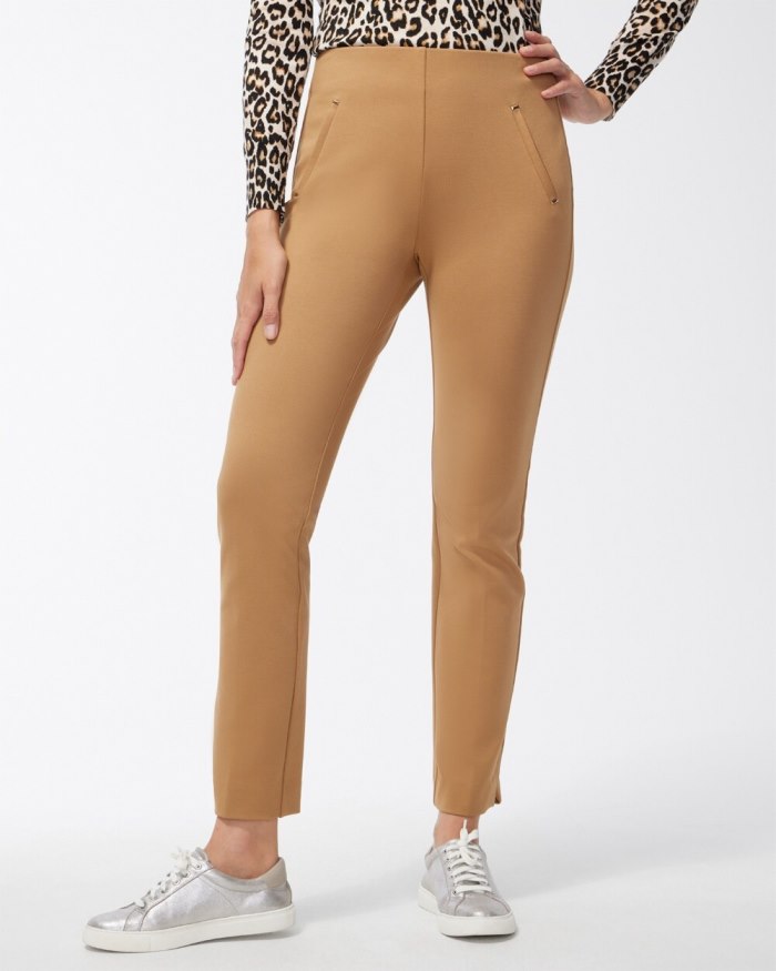 Chicos Juliet Ponte Trim Detail Ankle Pants - Camel