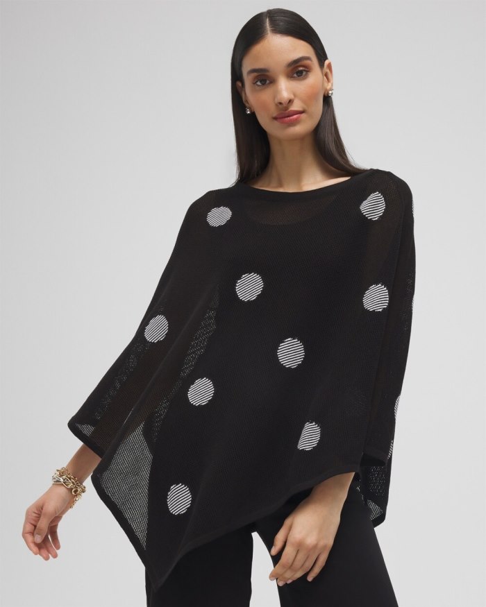 Chicos Jacquard Polka Dot Knit Poncho - Black