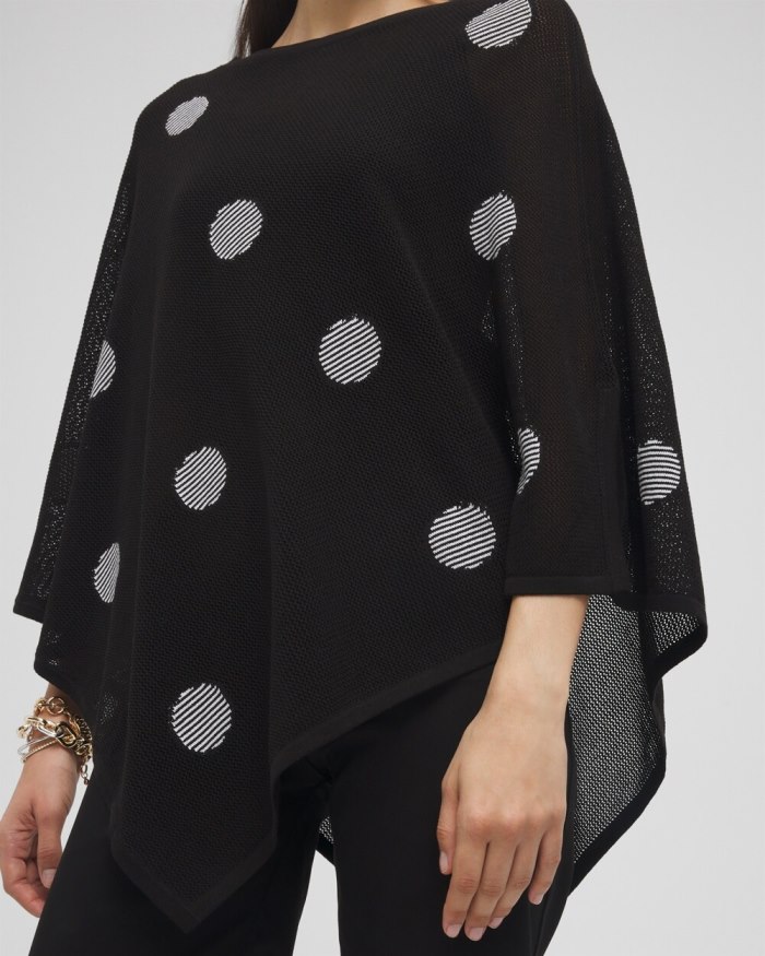 Chicos Jacquard Polka Dot Knit Poncho - Black