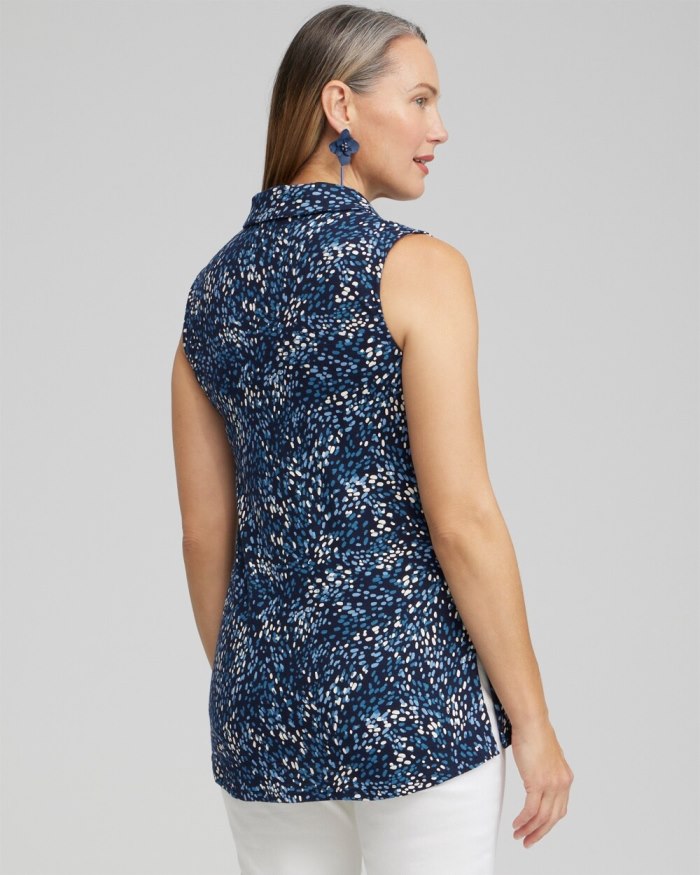 Chicos Dot Print Collared Tunic Tank - Classic Navy