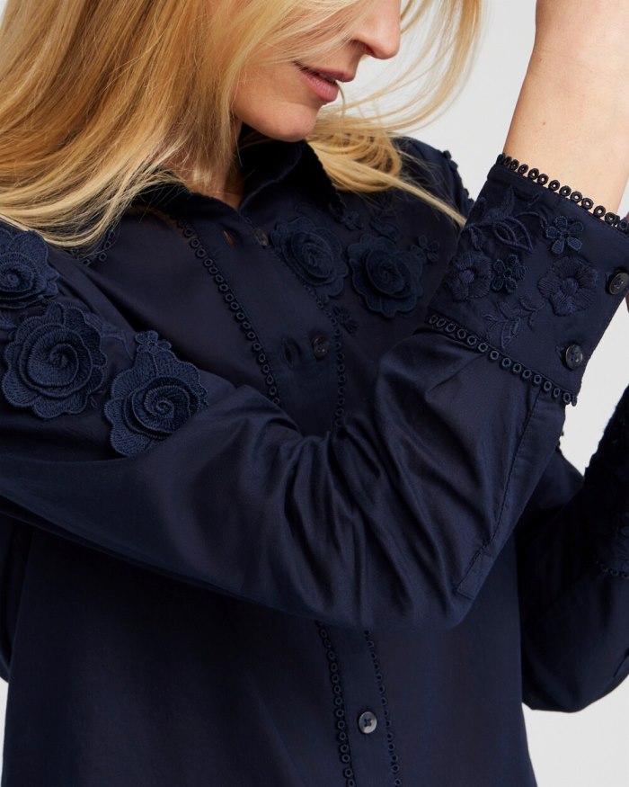 Chicos Floral Applique Blouse - Classic Navy