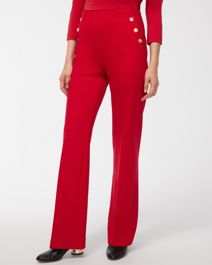 Chicos Ponte Button Flare Pants - Wild Poppy