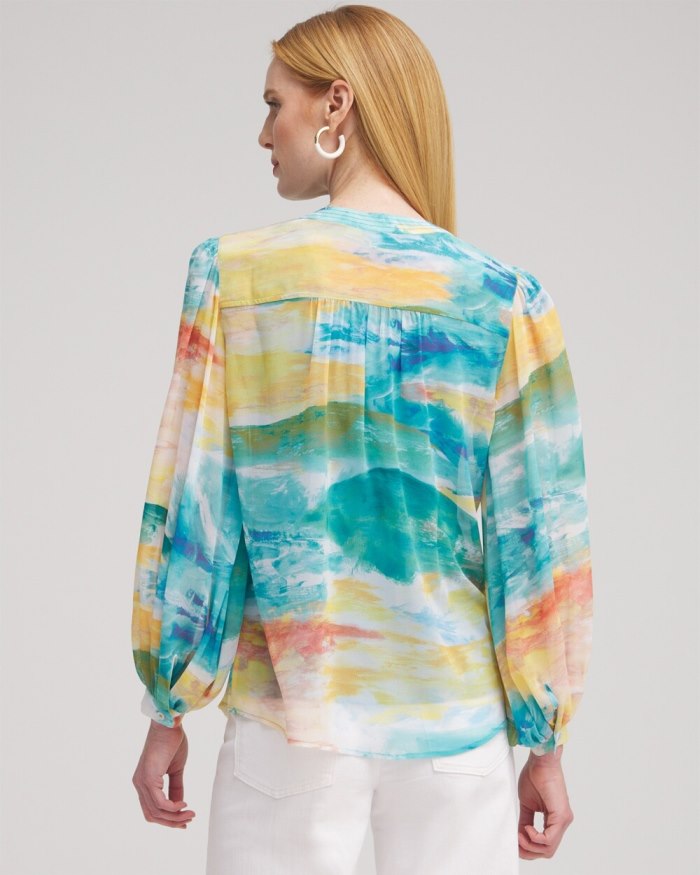 Chicos Watercolor Print Blouse - Lemon Blossom