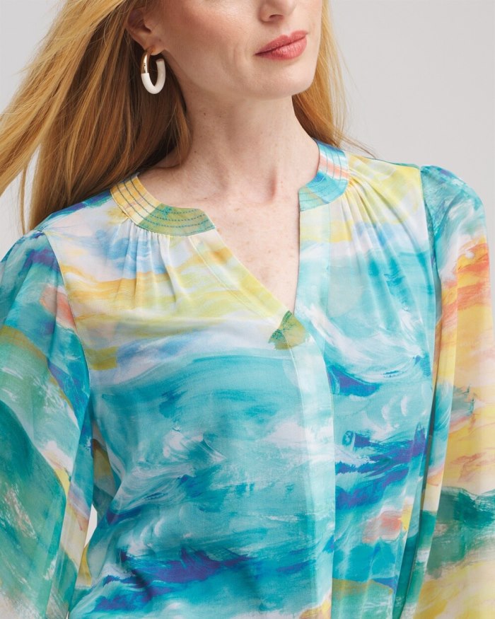 Chicos Watercolor Print Blouse - Lemon Blossom