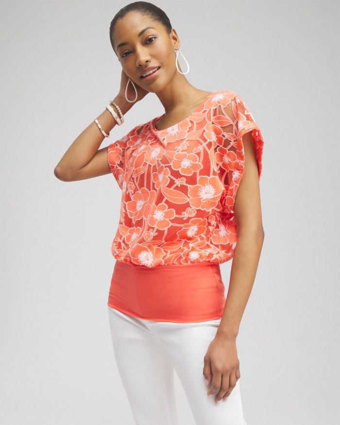 Chicos Warm Banded Hem Top - Nectarine