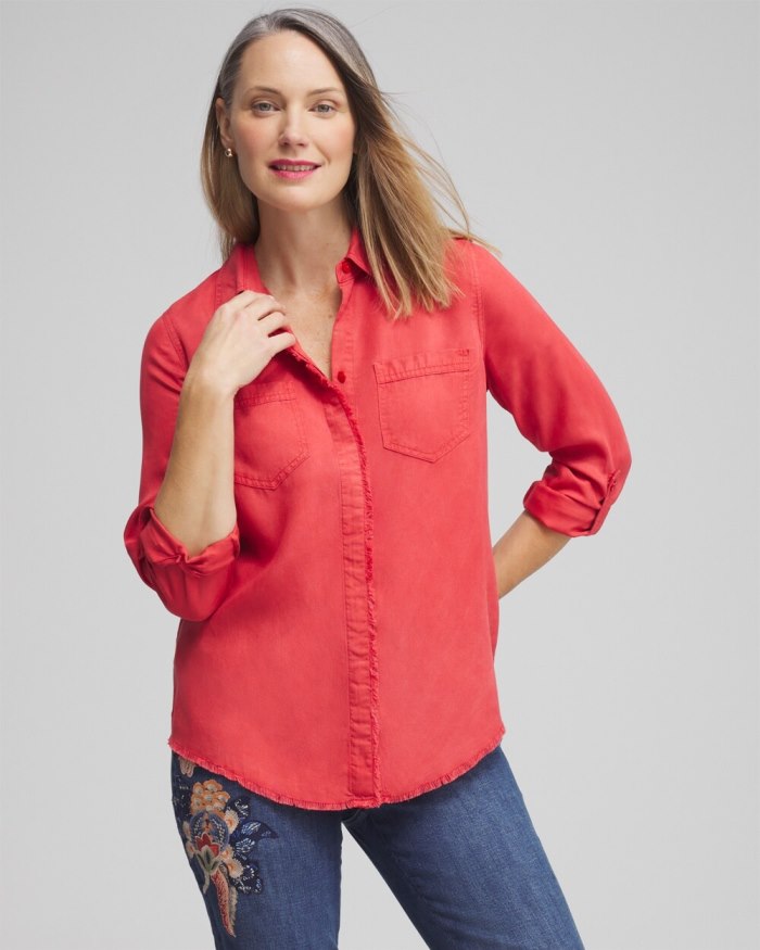 Chicos Twill Fringe Hem Shirt - Ginger Rose