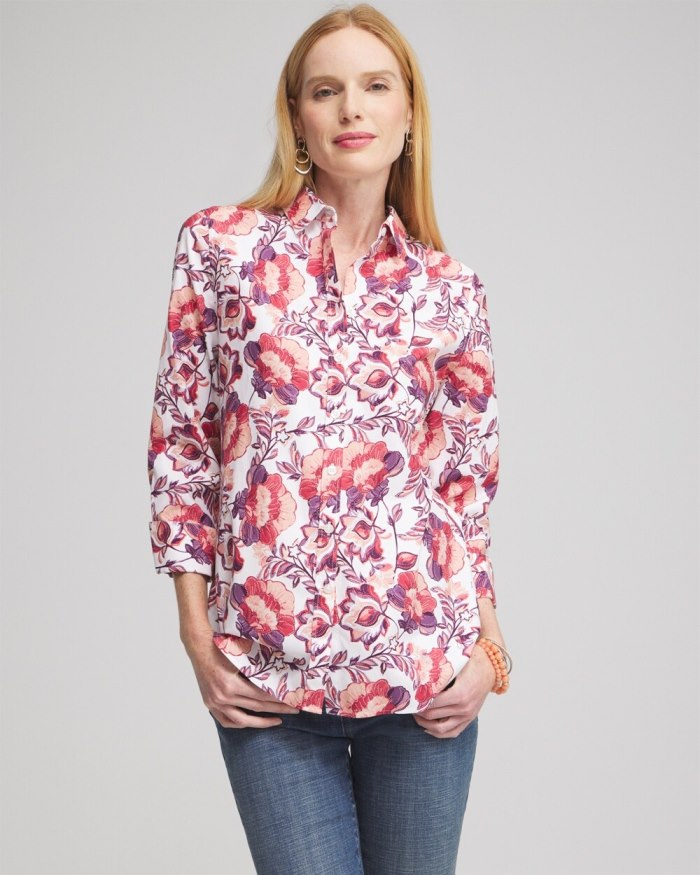 Chicos No Iron Stretch Floral Shirt - Optic White