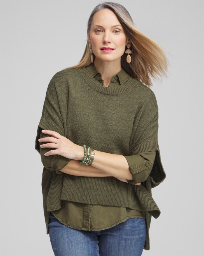 Chicos Short Sleeve Knit Poncho - Olive