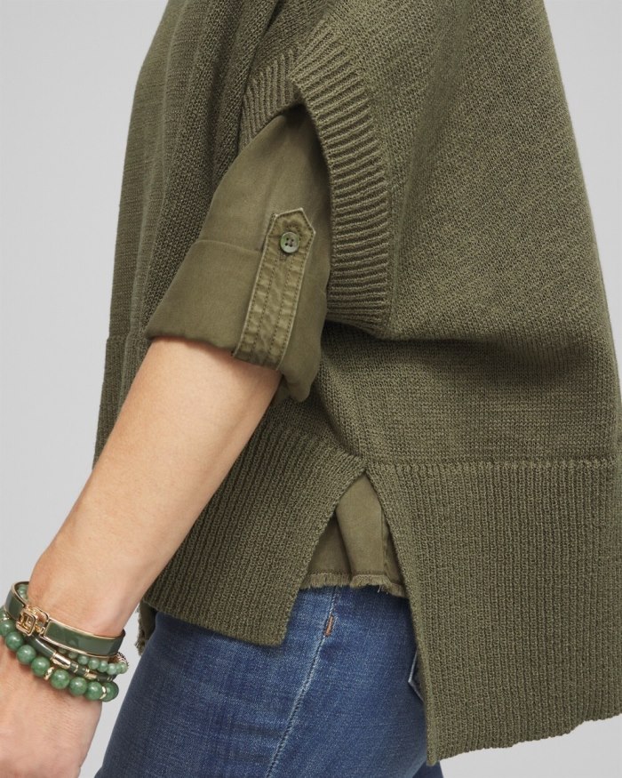 Chicos Short Sleeve Knit Poncho - Olive