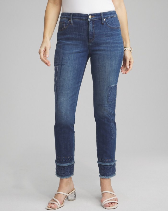 Chicos Girlfriend Double Fray Ankle Jeans - Palomino Indigo