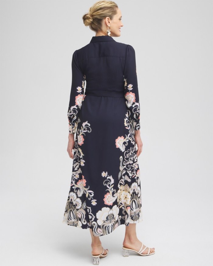 Chicos Floral Maxi Shirt Dress - Classic Navy