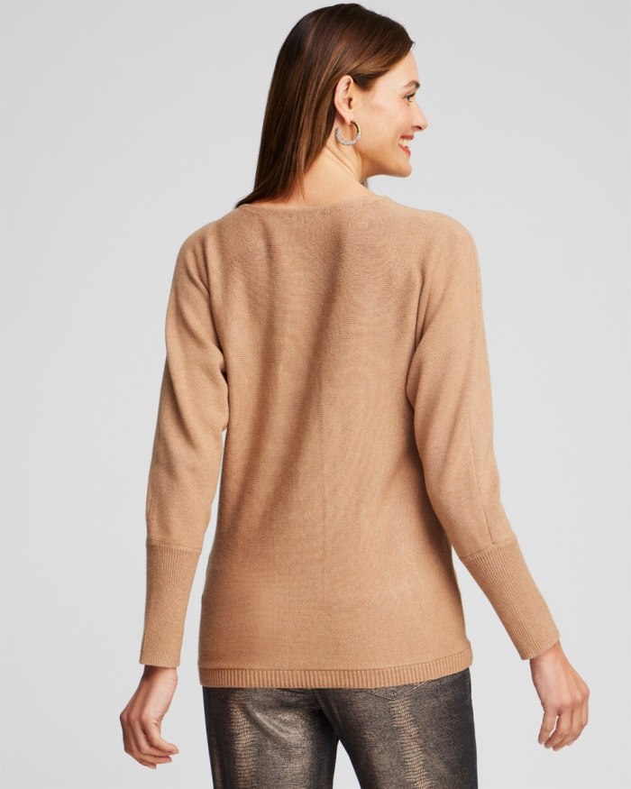 Chicos Floral Embroidered Pullover Sweater - Faux Camel Heather