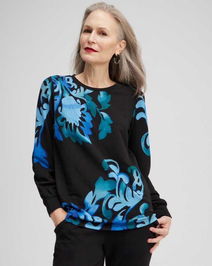 Chicos Zenergy Scroll Print Sweatshirt - Enchanted Forest