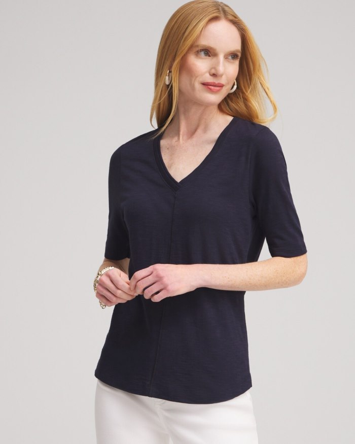 Chicos Elbow Sleeve A-line Tee - Classic Navy