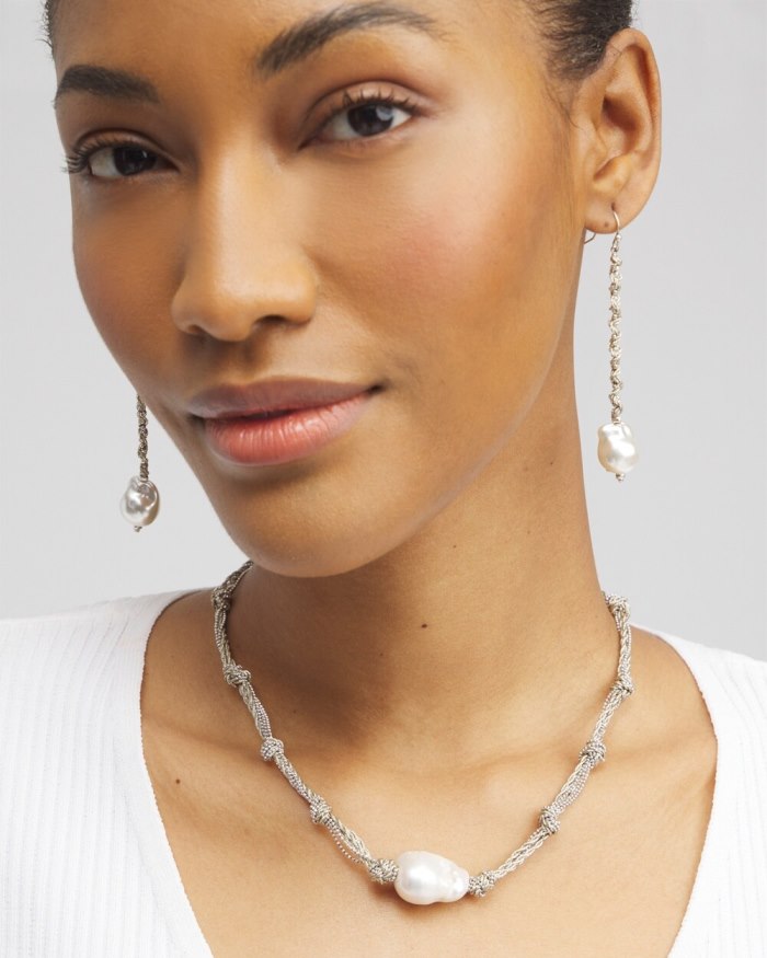 Chicos Fresh Water Pearl Convertible Necklace - Silver